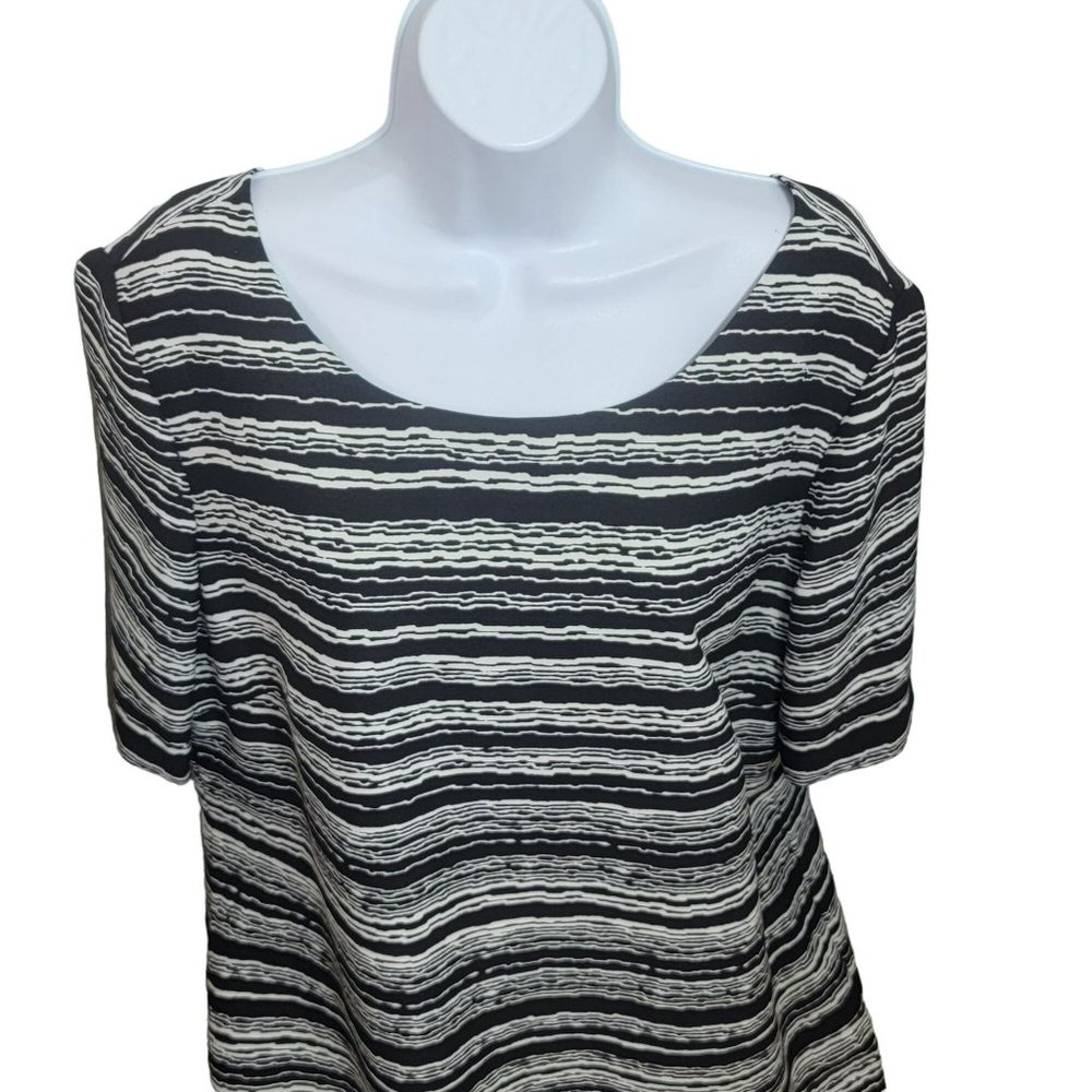 Preston & York Women's 16 Dress, Black & White Striped w/Geometric Print EUC - Picture 3 of 10
